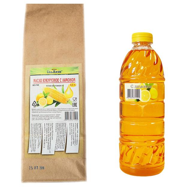 Масло кукурузное первого холодного отжима Соль Жизни с экстрактом лимона, 0,5 л ОПТ фото 1