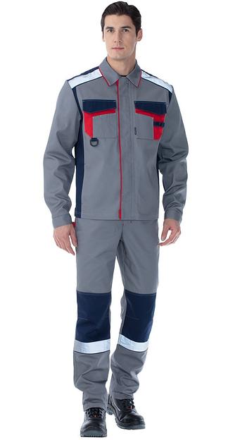 Костюм мужской «Барит», серый с синей и красной отделкой ОПТ фото 4