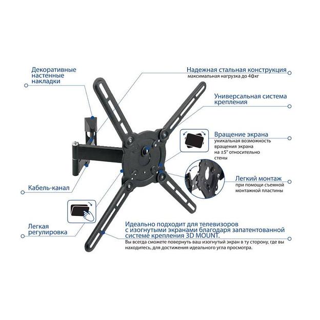 Кронштейн для телевизора Kromax ATLANTIS-15 темно-серый 22"-65" макс.40кг настенный поворот и наклон фото 2