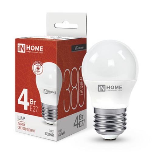 Лампа светодиодная LED-ШАР-VC 4Вт 230В Е27 4000К 380Лм IN HOME фото 1