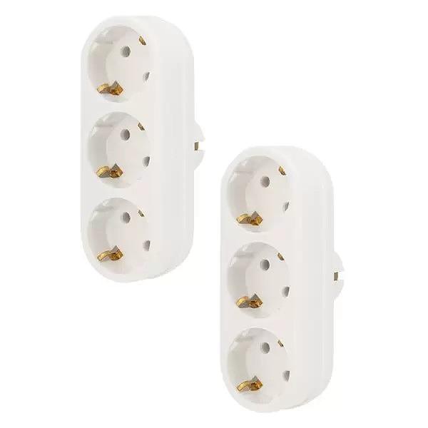 REXANT 11-1079-2 Набор тройников электрических линейных 16 А с заземлением, белый (3Т3) фото 1