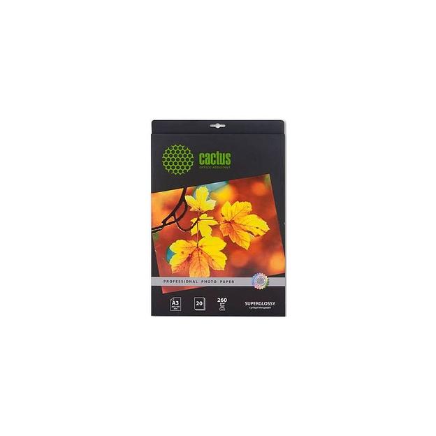Фотобумага Cactus Prof, A3, для струйной печати, 20л, 260г/м2, белый, покрытие глянцевое [cs-hga326020] фото 1
