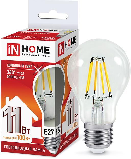 Лампа светодиодная LED-A60-deco 11Вт 230В Е27 6500К 990Лм прозрачная IN HOME фото 1