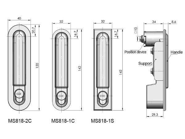 Замок с поворотной ручкой MS818 чёрный фото 5