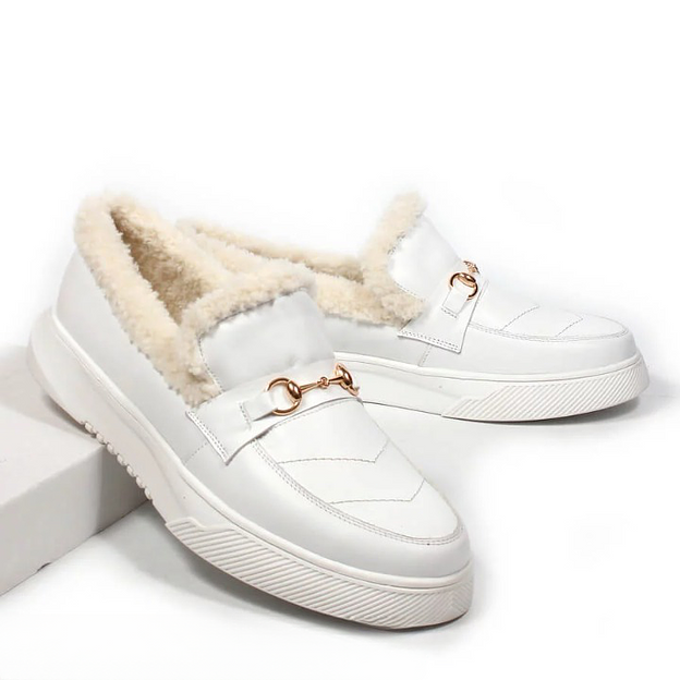 Слипоны утеплённые TAIS из натуральной кожи, арт.MT456 белый ОПТ фото 1