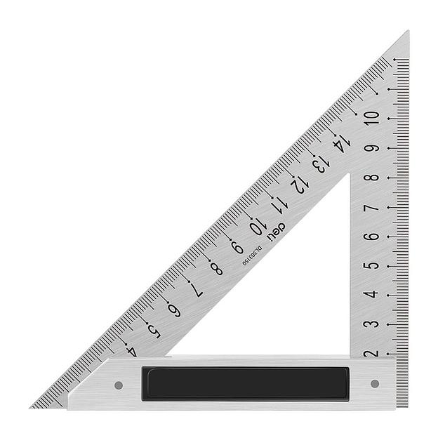 Измерительный и разметочный инструмент Deli Треугольная линейка стальная Deli DL303150 150мм, нержавеющая сталь + алюминиевое основание фото 1