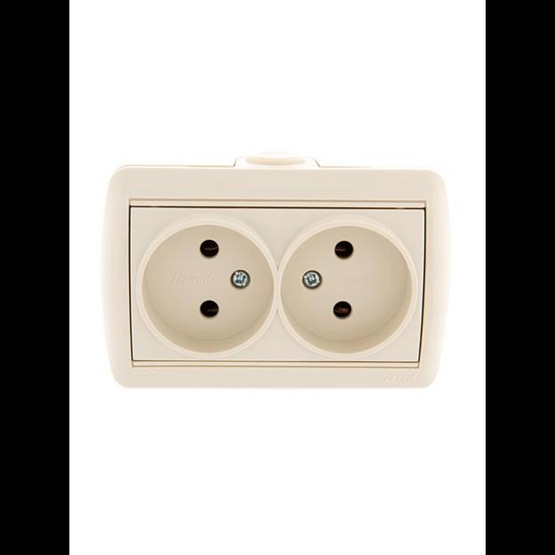 Розетка 2-м ОП Nata 16А IP20 без заземл. керамика крем. LEZARD 710-0300-128 фото 1