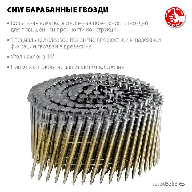 ЗУБР CNW 65 х 2.8 мм, барабанные гвозди рифленые оцинкованные, 6000 шт (305383-65) фото 3