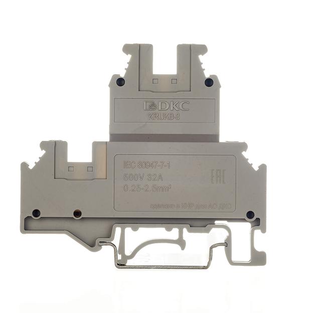 Клемма двухуровневая, винтовой зажим, 4 точки подключения, 2.5 кв.мм, серая DKC KRUKB-3 фото 2