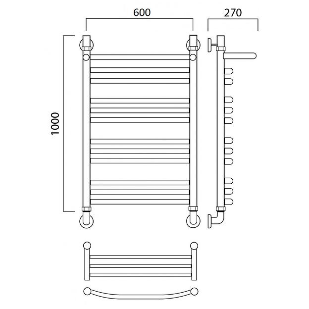 Полотенцесушитель водяной Роснерж Дуга L104110 100x60 с полкой групповой фото 3