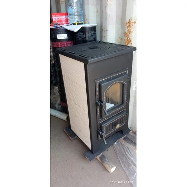 Печь-Камин Везувий «ПК-01 (270)» с плитой и теплообменником, бежевый фото 1