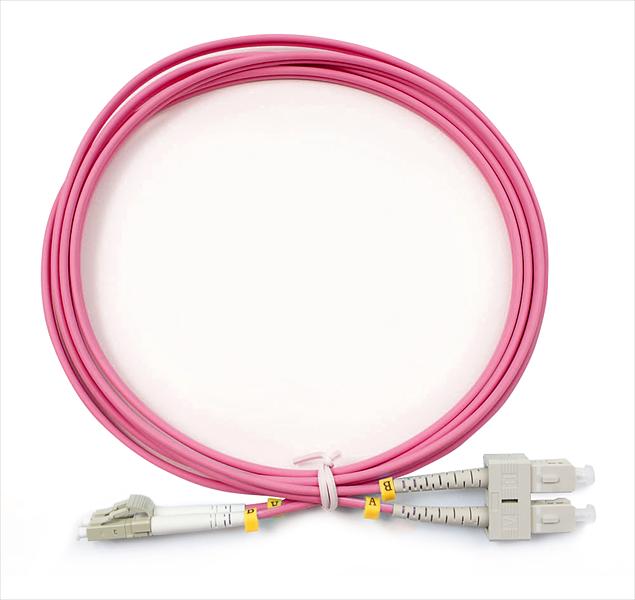 Комм. шнур оптический Cabeus Tight Buffer, Duplex SC/LC (UPC/UPC), OM4 50/125, LSZH, 2м, Ø 3мм, серый хвостовик, цвет: маджента фото 1