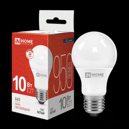 Лампа светодиодная LED-A60-VC 10Вт 230В Е27 4000К 950Лм IN HOME фото 1