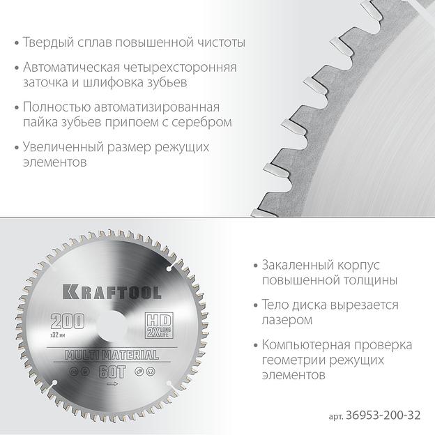 KRAFTOOL Multi Material, 200 х 32 мм, 60Т, пильный диск по алюминию (36953-200-32) фото 4