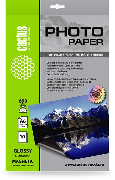 Фотобумага Cactus CS-MGA669010 A6/690г/м2/10л./белый глянцевое/магнитный слой для струйной печати фото 1