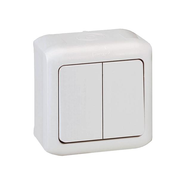 Выключатель двухклавишный Legrand Forix 10A 250В IP44 накладной белый 782362 фото 1