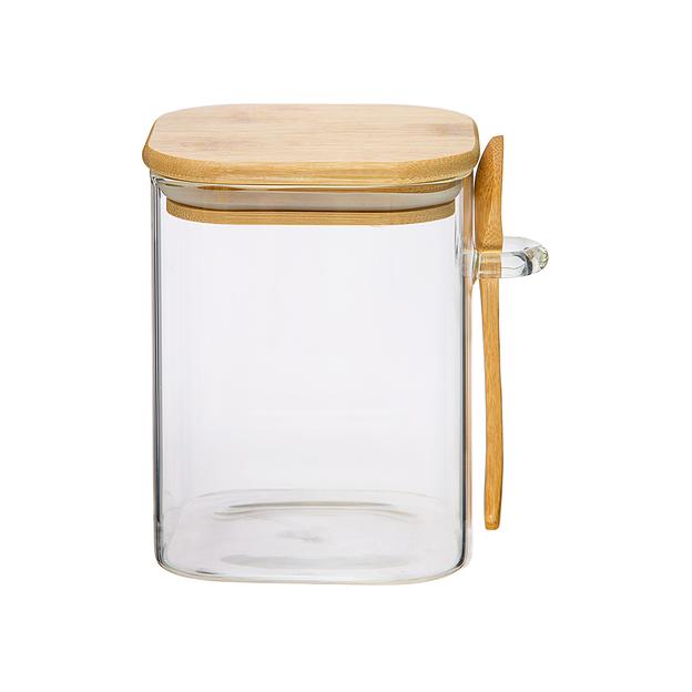 Контейнер с бамбук.крышкой и ложкой, Д100 Ш100 В130, 800 мл, прозрачный фото 1