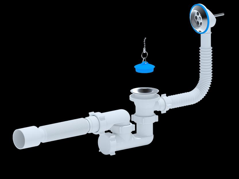 Сифон для ванны АНИ 1 1/2'X40 с выпуском и переливом с гибкой трубой 40х50 фото 1