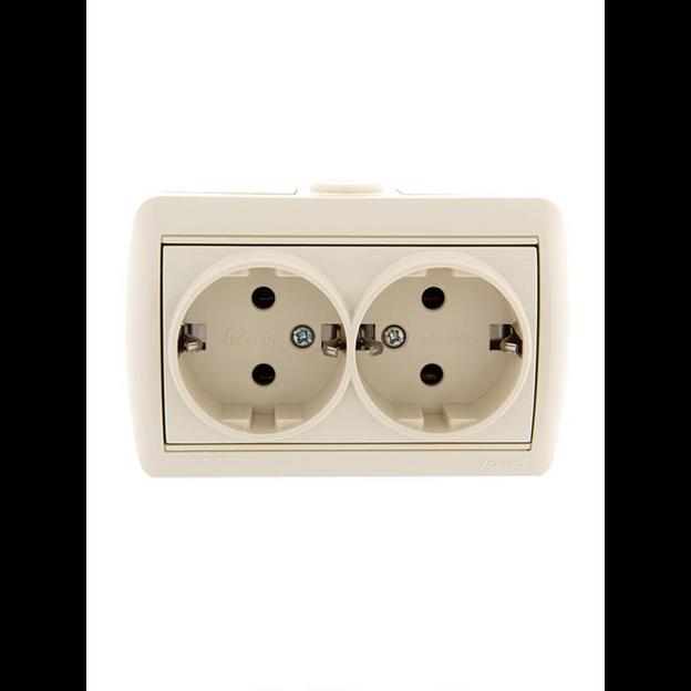 Розетка 2-м ОП Nata 16А IP20 с заземл. керамика крем. LEZARD 710-0300-127 фото 1