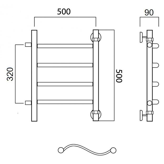 Полотенцесушитель водяной Роснерж Волна L101001 50x50 с боковым подключением 400 фото 2