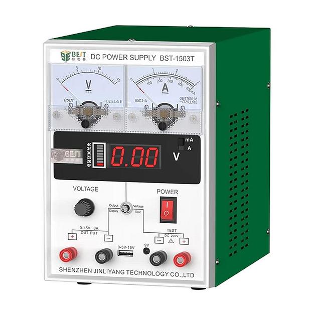 Лабораторный источник питания BST-1503T 15В, 3А, цифровой и аналоговый дисплей, 1 канал фото 1