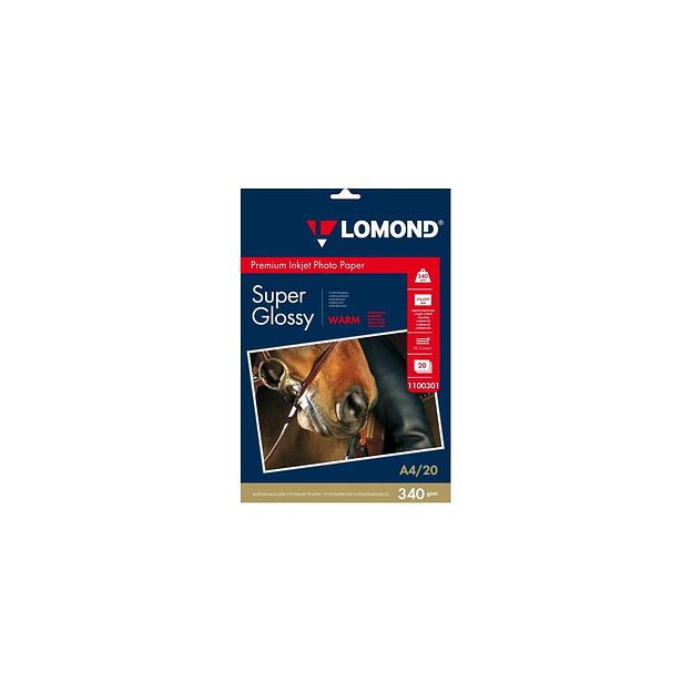 Фотобумага Lomond Premium A4, для струйной печати, 20л, 340г/м2, ярко-белый, покрытие супер глянец [1100301] фото 1
