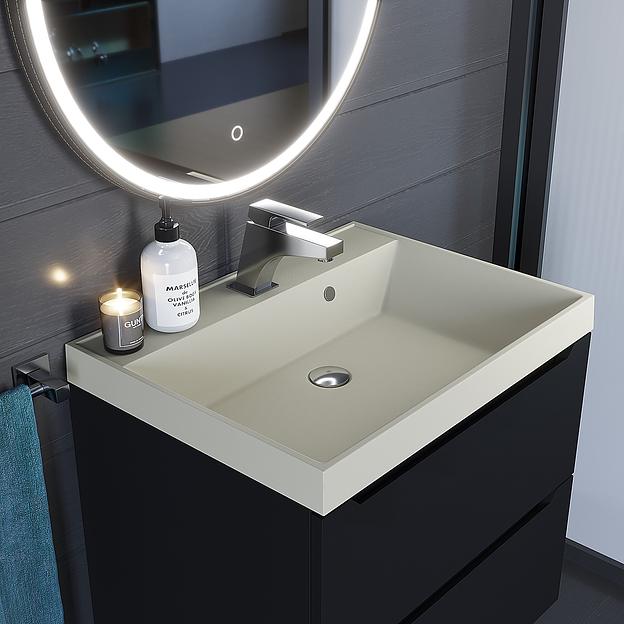 Раковина кварцевая для ванной комнаты Uperwood Classic Quartz 60 см, бежевая матовая, лён фото 4