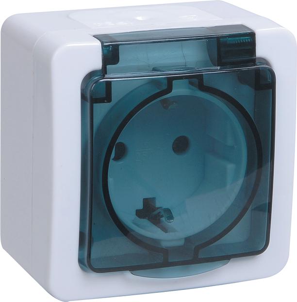 Розетка силовая IEK Гермес PLUS (ERMP12-K03-16-54-EC) откр. зазем. крыш. IP54 белый/серый (упак.:1шт) фото 1