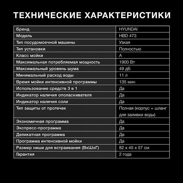 Посудомоечная машина встраив. Hyundai HBD 473 1900Вт узкая фото 7