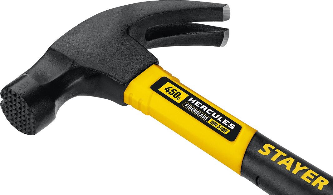 STAYER Hercules-M, 450 г, молоток-гвоздодёр столярный с фиберглассовой рукояткой, Professional (2027-450) фото 4