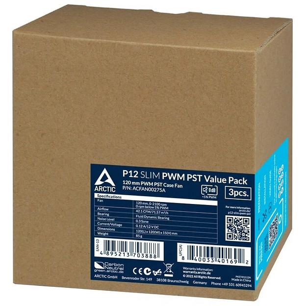 ARCTIC P12 SLIM PWM PST Вентилятор корпусной -3 Pack (ACFAN00275A) фото 5