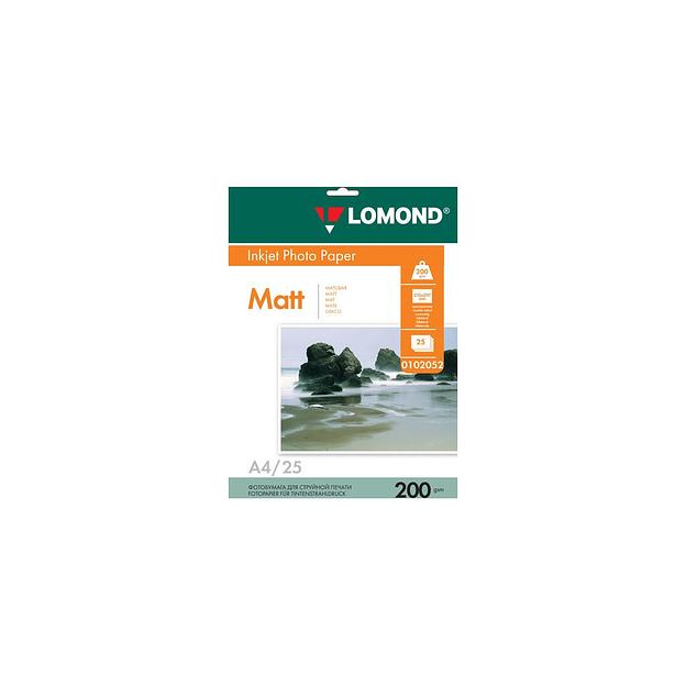 Фотобумага Lomond A4, для струйной печати, 25л, 200г/м2, белый, покрытие матовое /матовое [0102052] фото 1