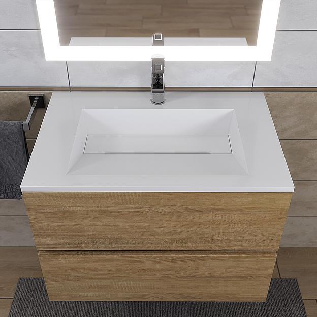 Тумба с раковиной для ванной Uperwood Barsa-Next 70 см, подвесная, черная/дуб сонома фото 3