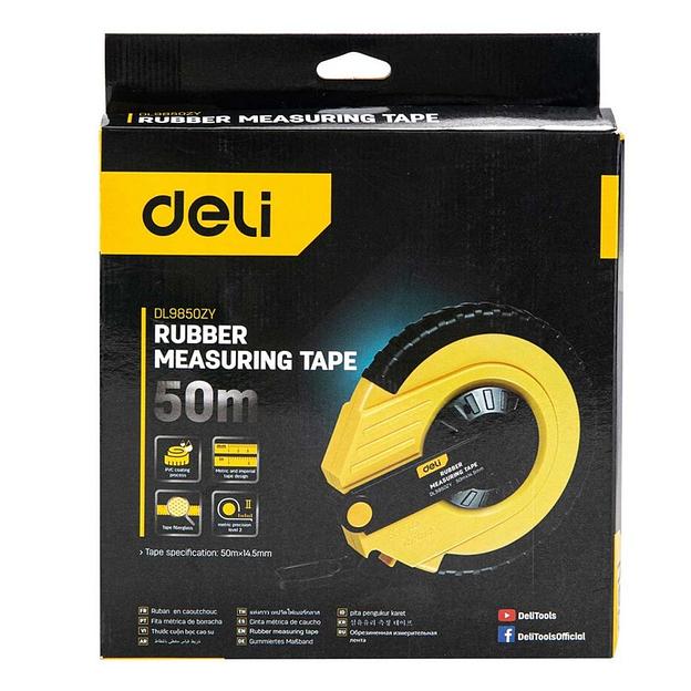 Измерительный и разметочный инструмент Deli Мерная лента Deli DL9850ZY 50м x 14.5мм, ударопрочный корпус, полотно из стекловолокна и ПВХ фото 8