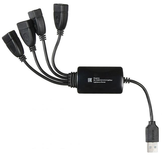 Разветвитель USB 2.0 Buro BU-HUB4-0.3-U2.0-Splitter 4порт. черный фото 2