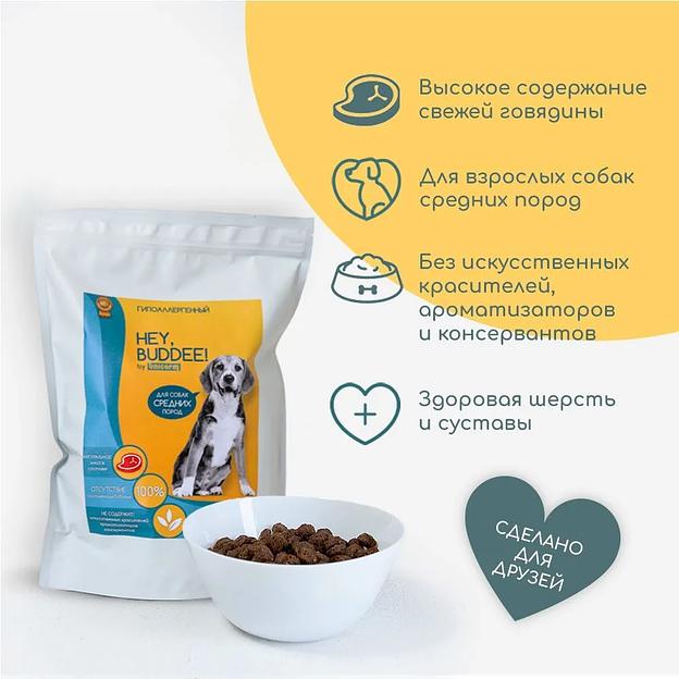 Сухой корм гипоаллергенный полнорационный для взрослых собак средних пород с говядиной и рисом, 1 кг фото 2