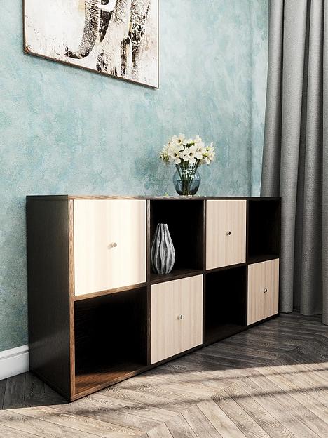 Стеллаж горизонтальный с 4 дверцами 8-секционный Wood&Stone «Малави» 310 венге линум, шимо светлый 132×32.8×67.3 см фото 2