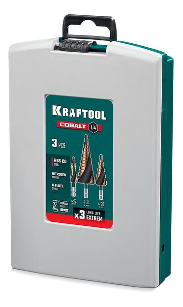 KRAFTOOL COBALT 3 шт., 4-32мм, азотирование, винтовая спираль, набор сверл ступенчатых(29691-4-32-H3) фото 6