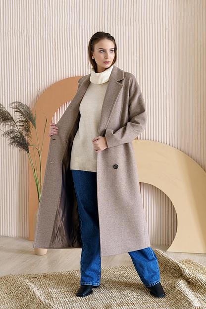 Женское демисезонное пальто деловое Mmoda светло-бежевый меланж, арт.22М14 фото 2