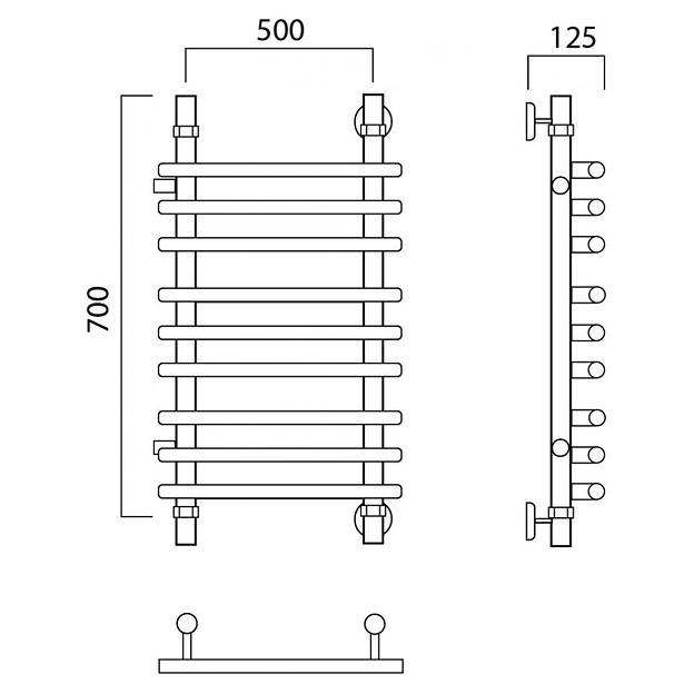 Полотенцесушитель водяной Роснерж Нео 1 L106011 70x50 с боковым подключением 500 групповой фото 2