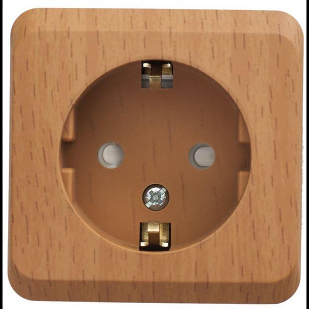 Розетка 1-м ОП Этюд Дача 16А IP20 250В с заземл. защ. шторки бук SE PA16-004T фото 1