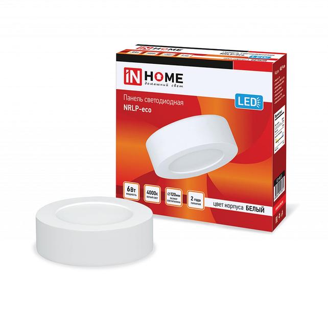 Панель светодиодная накладная круглая NRLP-eco 6Вт 230В 4000К 420Лм 120мм белая  IP40 IN HOME фото 1