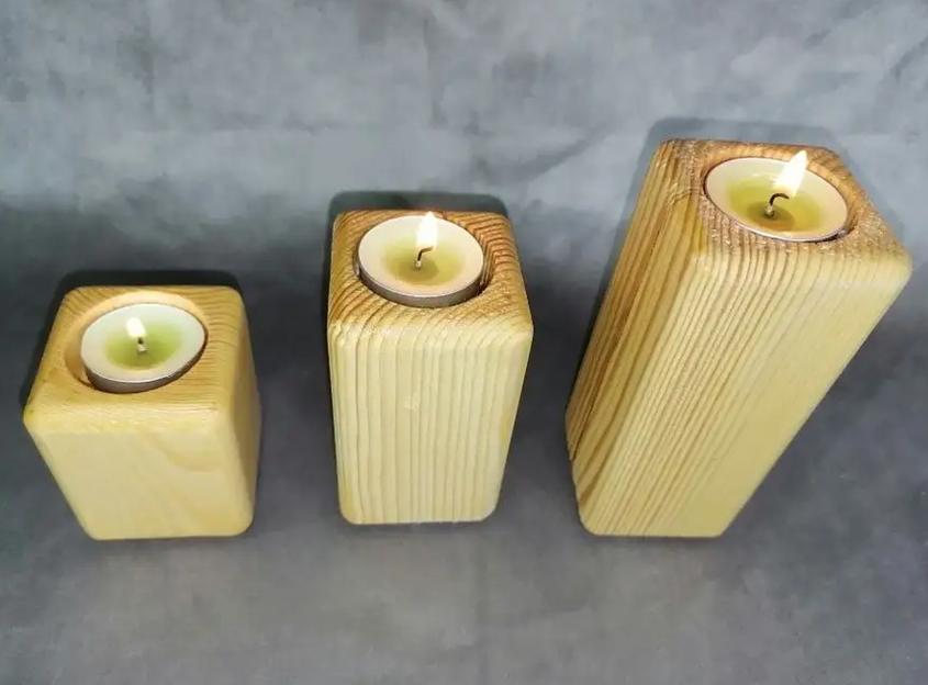Подсвечники деревянные светлые 3 шт ОПТ фото 5