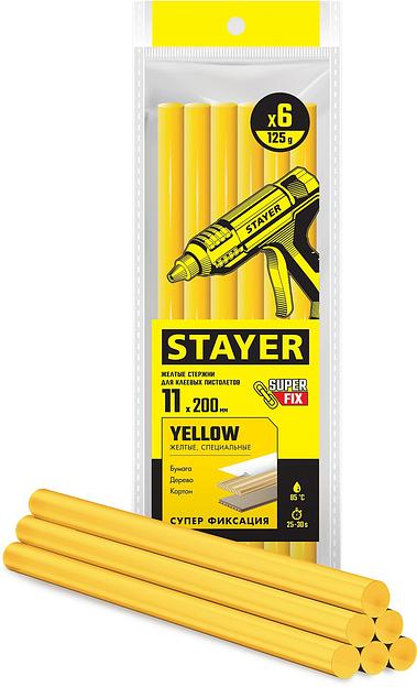 STAYER Yellow, жёлтые, 11 х 200 мм, 6 шт, клеевые стержни, Professional (2-06821-Y-S06) фото 1