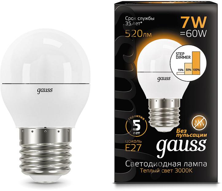 Лампа светодиодная Gauss Black 6.5Вт цок.:E27 шар 220B 3000K св.свеч.бел.теп. G45 (упак.:10шт) (105102107) фото 4