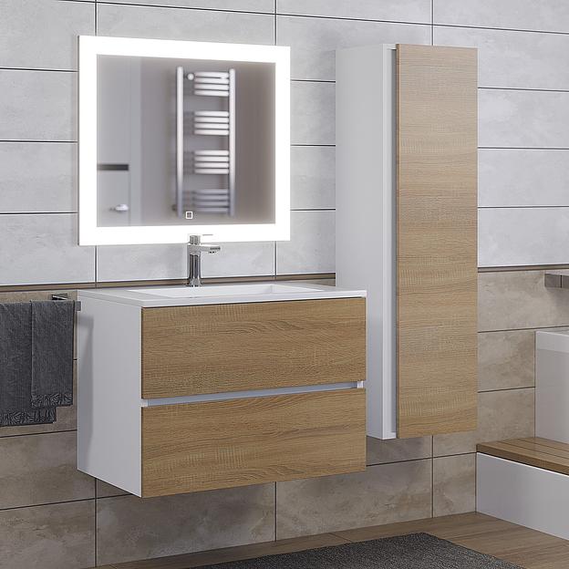 Тумба с раковиной для ванной Uperwood Barsa-Next 70 см, подвесная, белая/дуб сонома фото 1