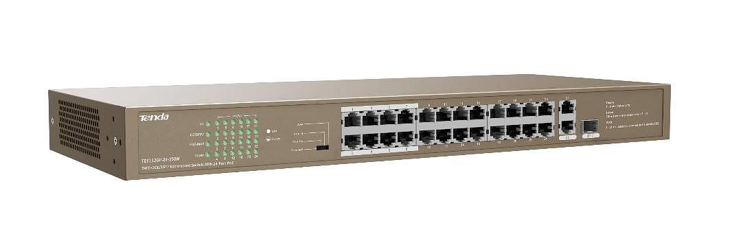 IP-COM F1126P-24-250W Коммутатор неуправляемый PoE, 26 портов, 24x100 Мбит/с, 2x1 Гбит/с, RJ-45/SFP 1x1 Гбит/с фото 1