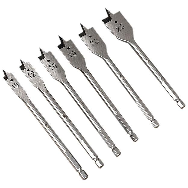 Набор оснастки Deli Набор перовых сверл по дереву 6 шт (10/12/16/18/20/25мм) Deli DH-MBZ006-ED1 длина 150мм, 1/4", блистер фото 2