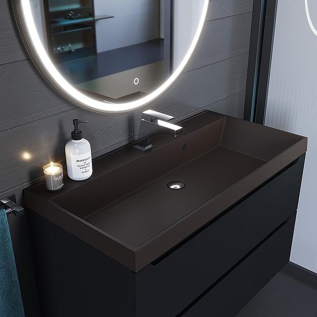 Раковина кварцевая для ванной комнаты Uperwood Classic Quartz 90 см, коричневая матовая, трюфель фото 3