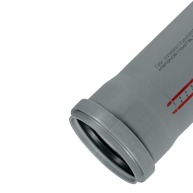 Труба канализационная 110x250 мм НТЕМ однораструбная, серая фото 2
